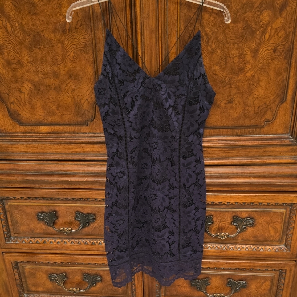 Astr Navy Blue Lace Dress
